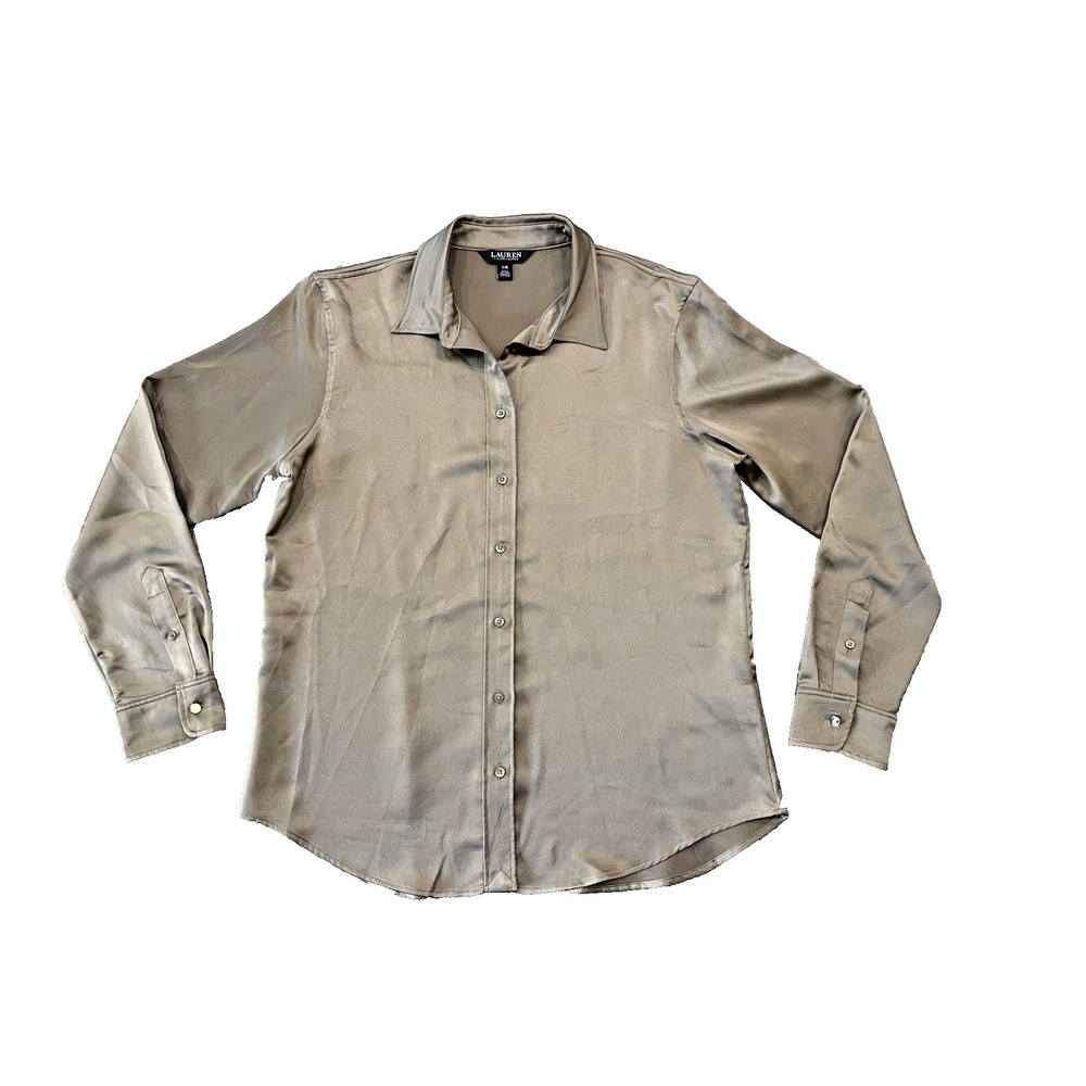 Ralph Lauren Black Label Top Women LG Silk Satin Button Up Shirt Meetings Office